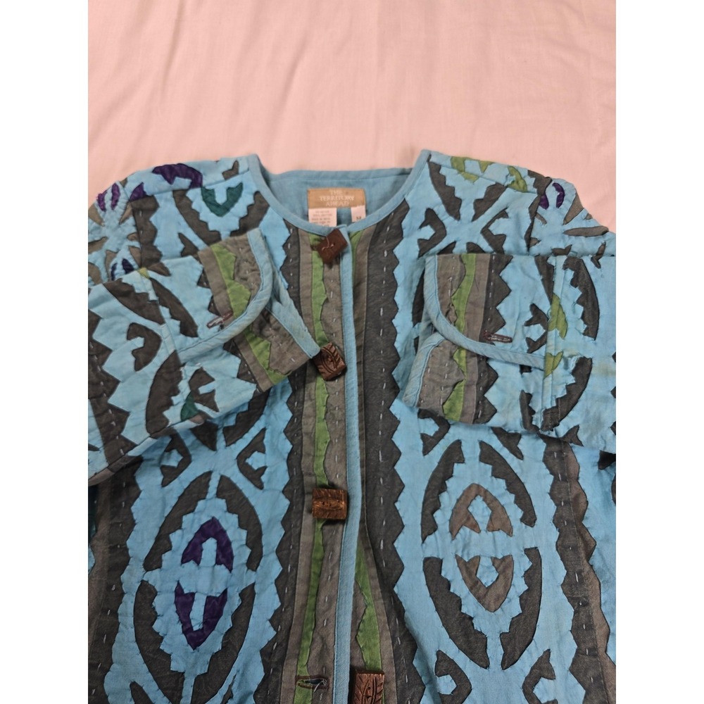 The Territory Ahead Jacket Womens Medium Blue Quilted Cotton Boho Tribal Aztec